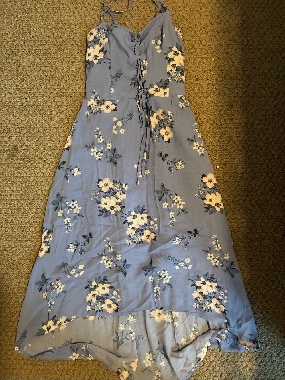 Hollister Blue Floral High-Low Maxi Dress runs a little big